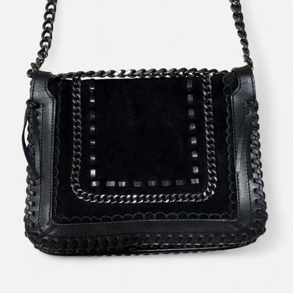ZARA WOMAN Black Suede Leather Chain Strap Shoulder Bag Crossbody - Picture 3 of 6